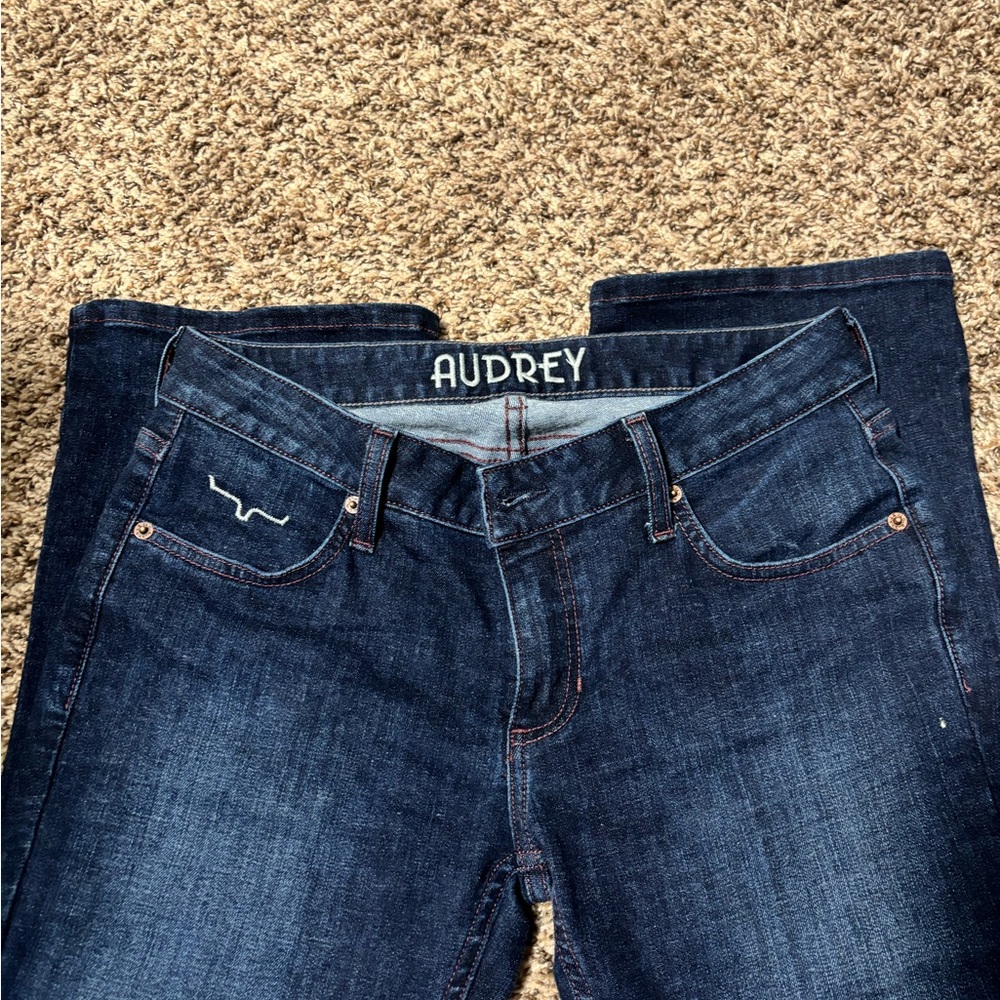 6/30 Audrey Kimes Ranch Dark Indigo Denim Jeans with White Pocket Lining - Picture 2 of 4